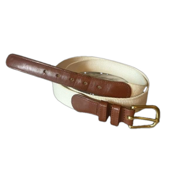 Vintage Coach Men's 40" Natural Linen Leather Belt Unisex - Picture 1 of 6